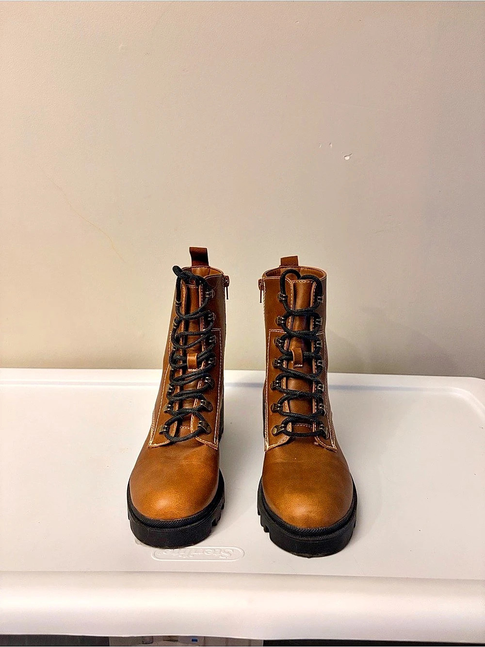 Brown Lace-Up Combat Boots Like New